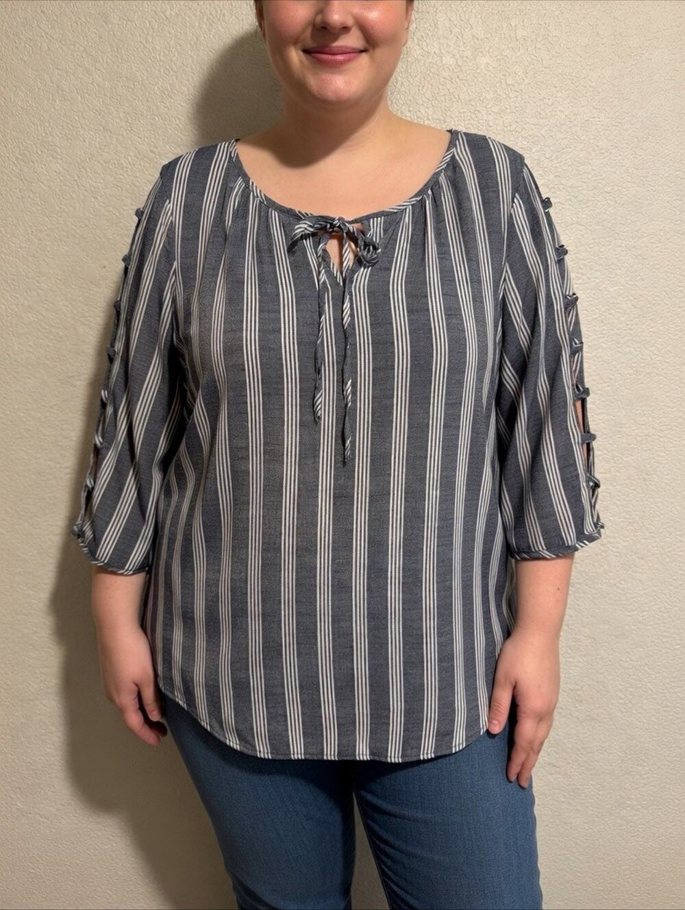 NEW Como Blu Tunic Top Cottage Country Boho Lagenlook Career 3/4 Cold Shoulder